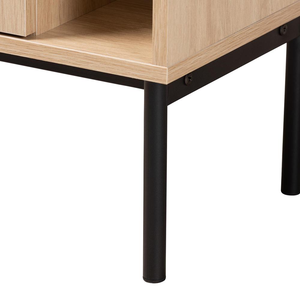 Light Brown and Black 1-Door Cabinet with Woven Rattan Accent. Picture 16