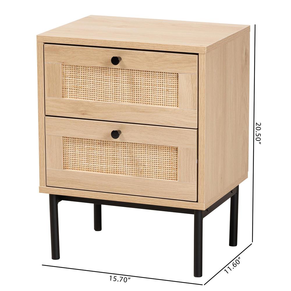 Light Brown and Black 2-Drawer End Table with Woven Rattan Accent. Picture 20