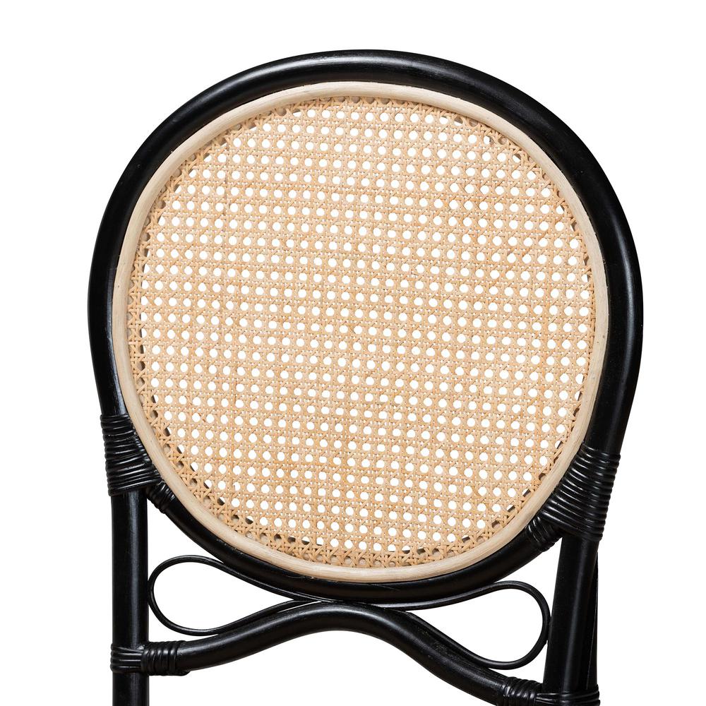 Two-Tone Black and Natural Brown Rattan Dining Chair. Picture 15