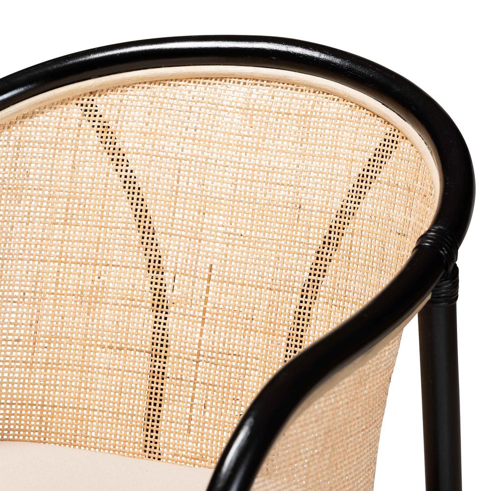 Bohemian Two-Tone Black and Natural Brown Rattan 2-Piece Dining Chair Set. Picture 13