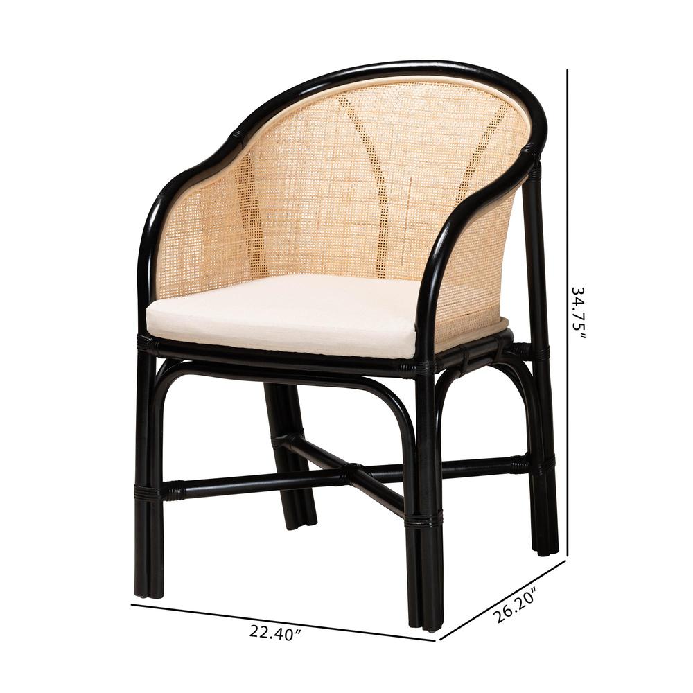 Bohemian Two-Tone Black and Natural Brown Rattan 2-Piece Dining Chair Set. Picture 18