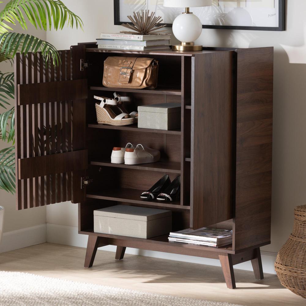 Baxton Studio Paricia Mid-Century Modern Walnut Brown Finished Wood Shoe Cabinet. Picture 22