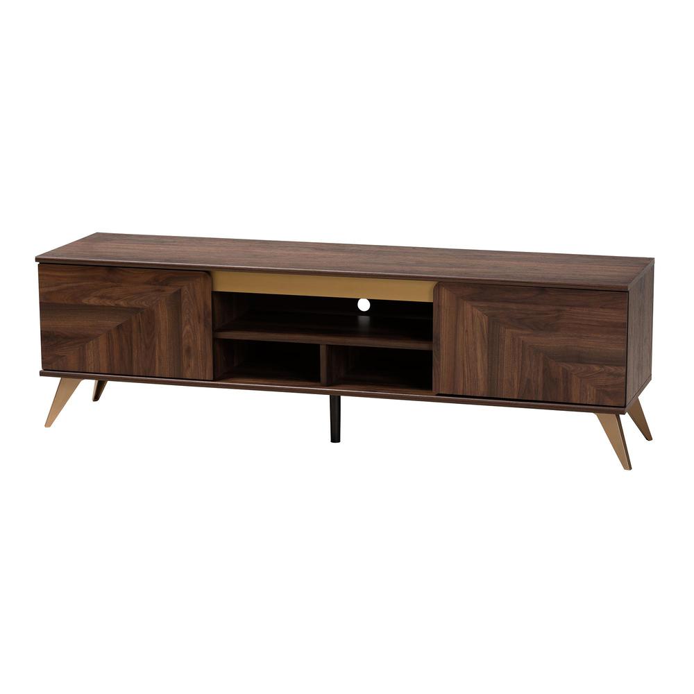 Transitional Walnut Brown Finished Wood 2-Door TV Stand. Picture 11