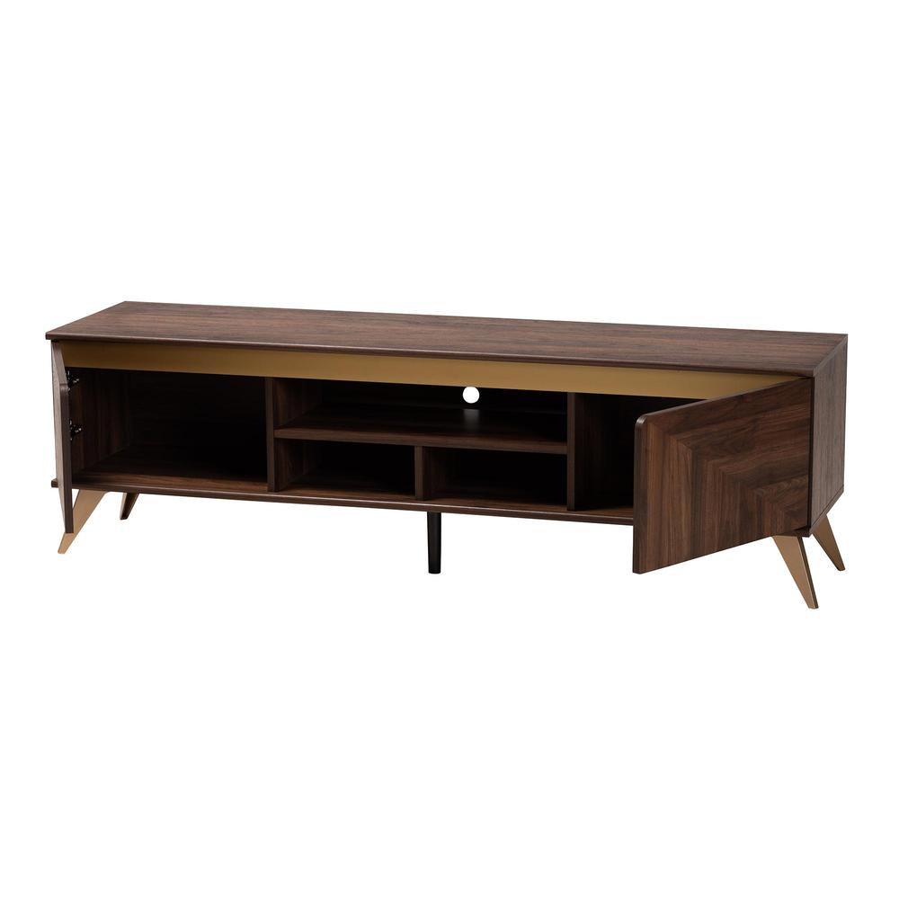 Transitional Walnut Brown Finished Wood 2-Door TV Stand. Picture 12