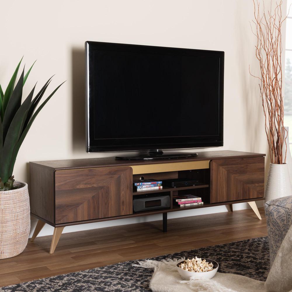 Transitional Walnut Brown Finished Wood 2-Door TV Stand. Picture 18
