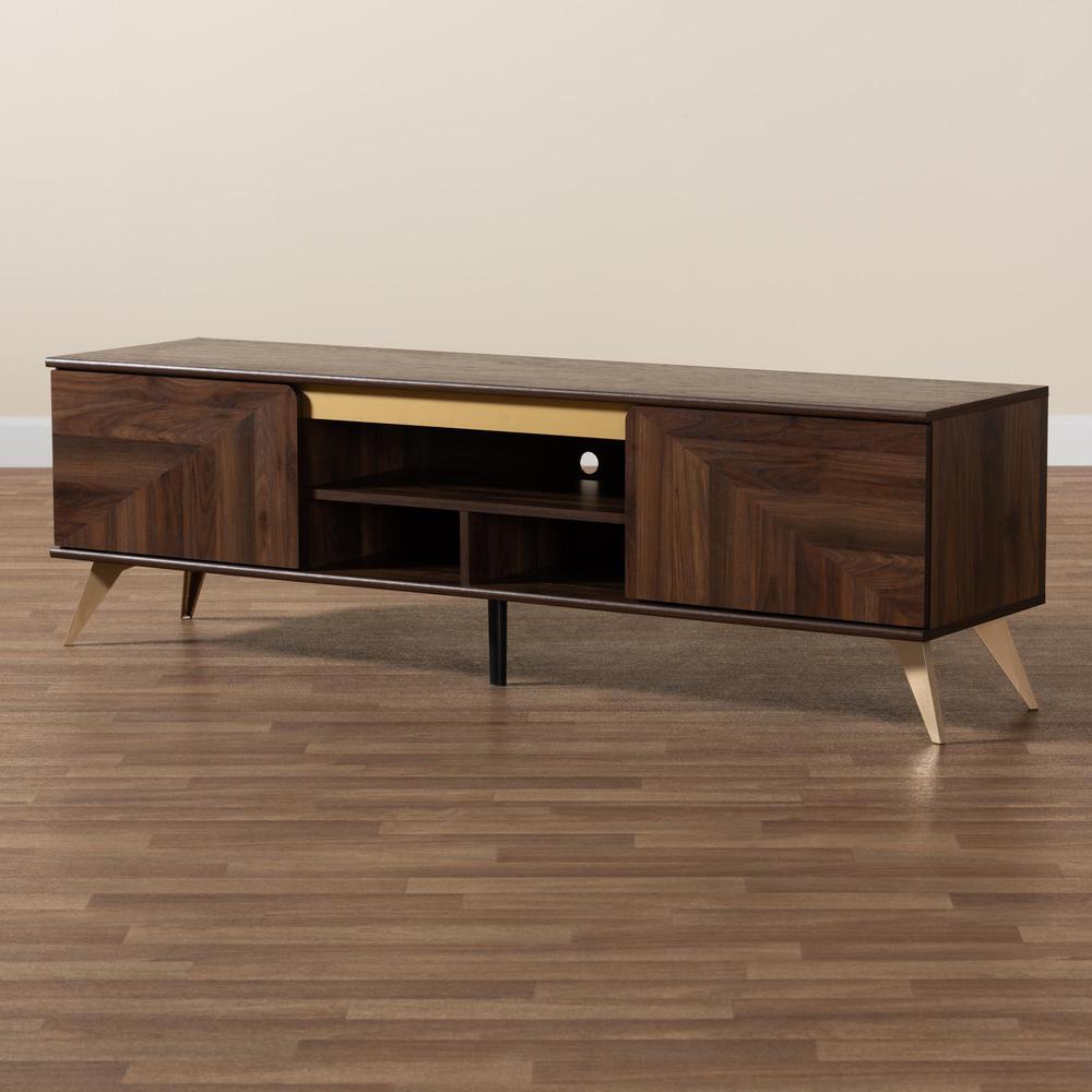 Transitional Walnut Brown Finished Wood 2-Door TV Stand. Picture 19
