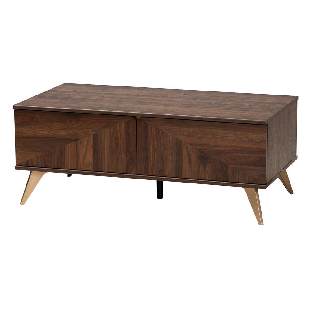 Transitional Walnut Brown Finished Wood 2-Drawer Coffee Table. Picture 12