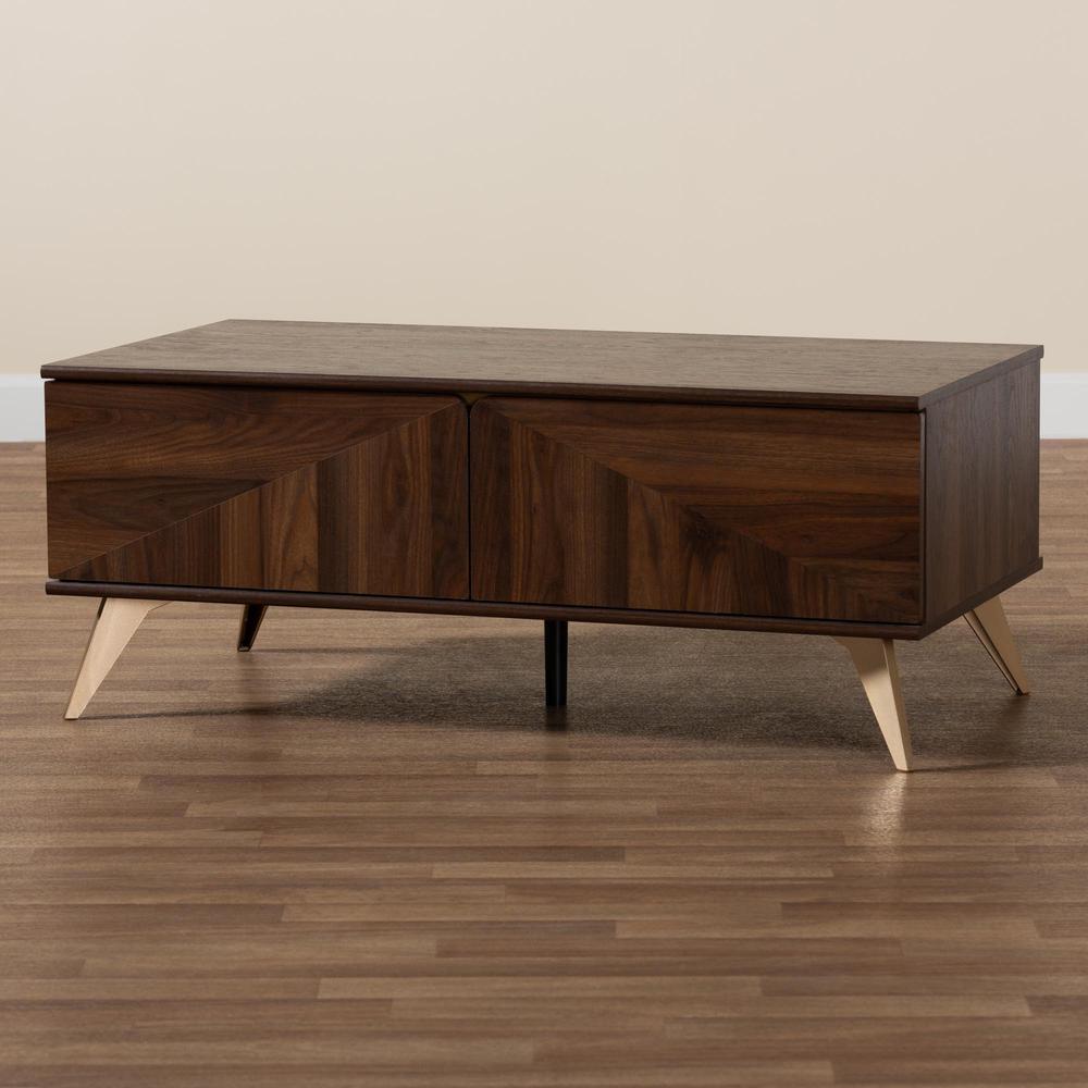 Transitional Walnut Brown Finished Wood 2-Drawer Coffee Table. Picture 21