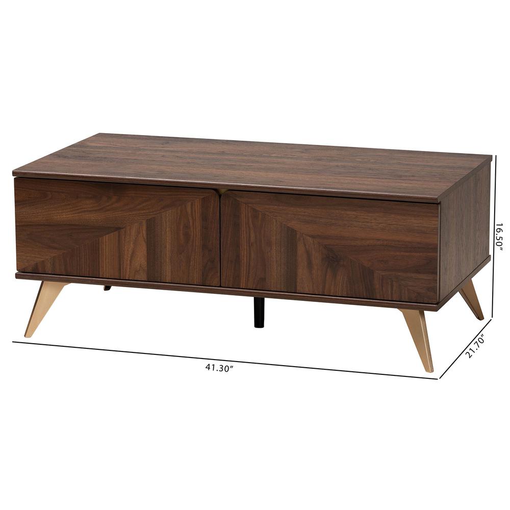 Transitional Walnut Brown Finished Wood 2-Drawer Coffee Table. Picture 22