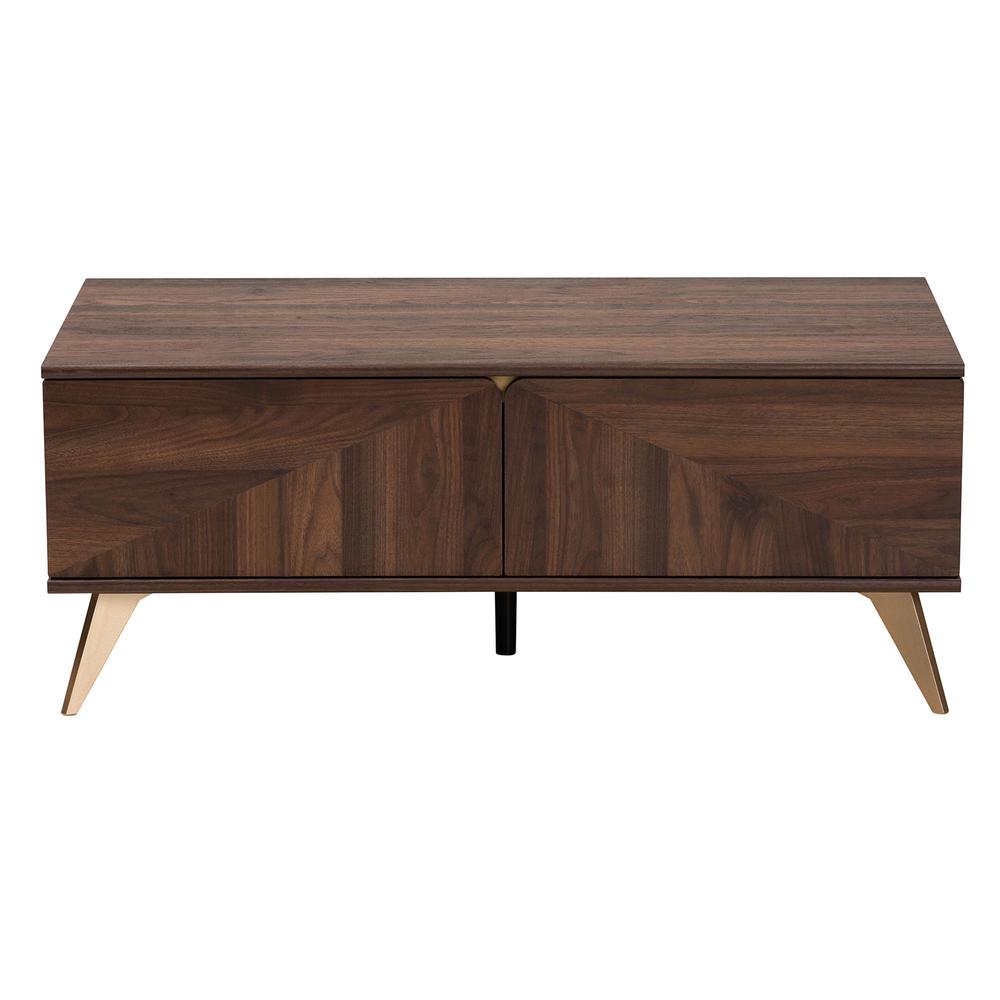 Transitional Walnut Brown Finished Wood 2-Drawer Coffee Table. Picture 14