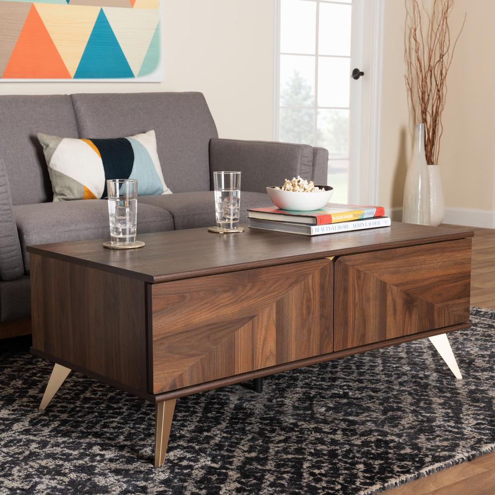 Transitional Walnut Brown Finished Wood 2-Drawer Coffee Table. Picture 20