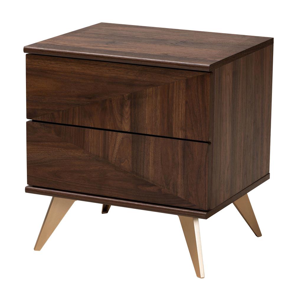 Transitional Walnut Brown Finished Wood 2-Drawer Nightstand. Picture 11