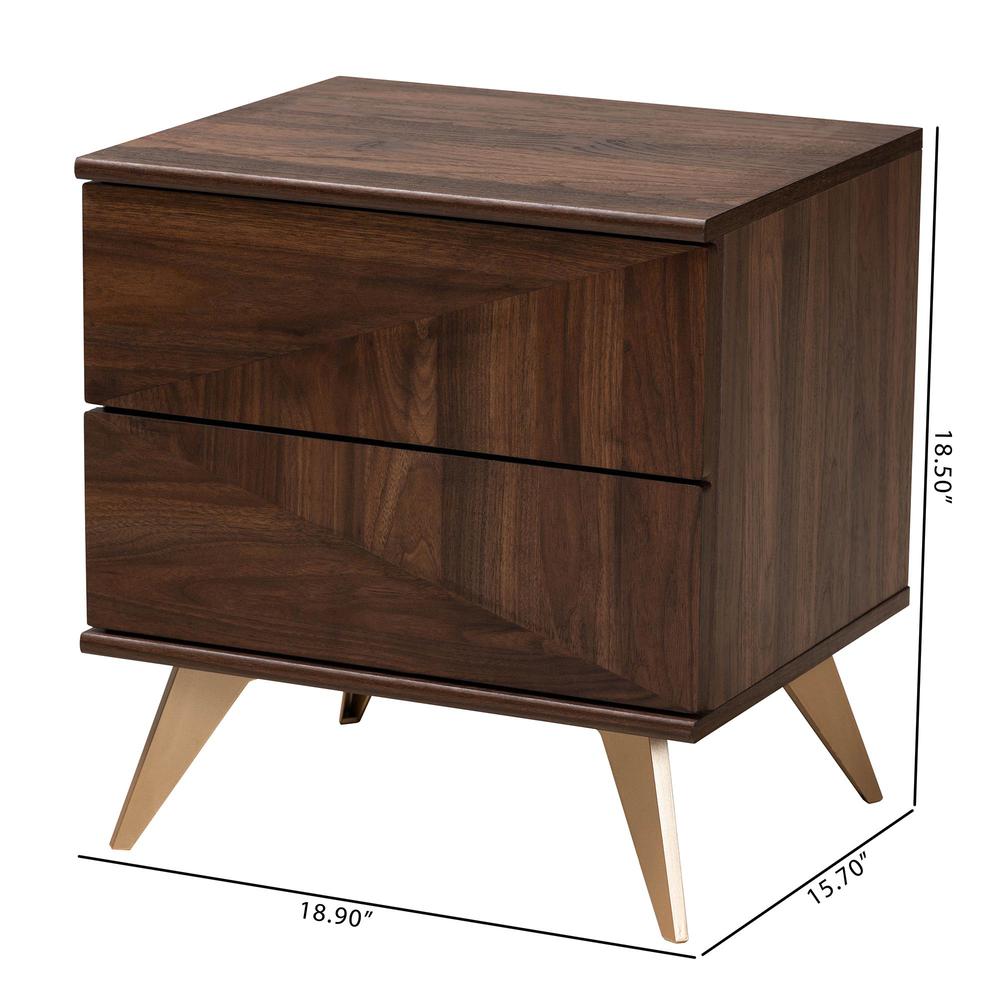 Transitional Walnut Brown Finished Wood 2-Drawer Nightstand. Picture 20