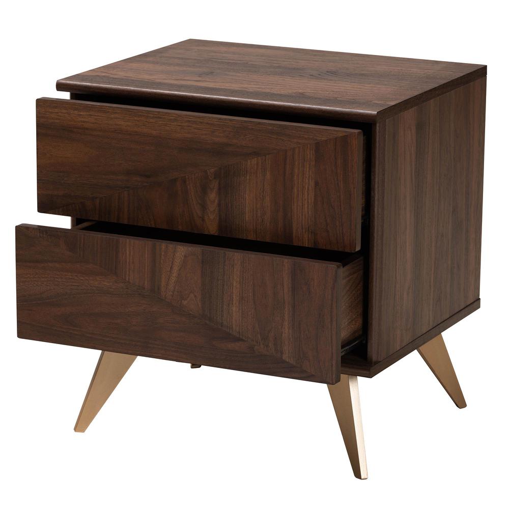 Transitional Walnut Brown Finished Wood 2-Drawer Nightstand. Picture 12