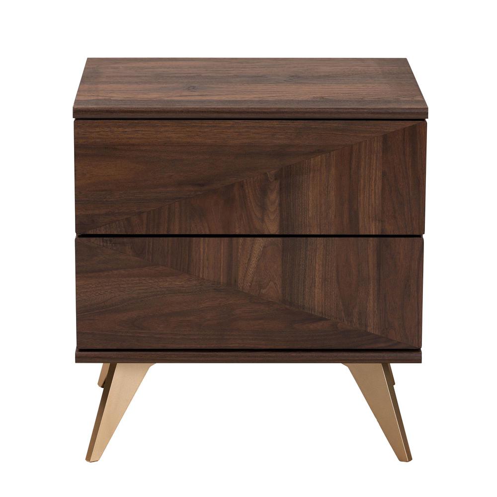 Transitional Walnut Brown Finished Wood 2-Drawer Nightstand. Picture 13