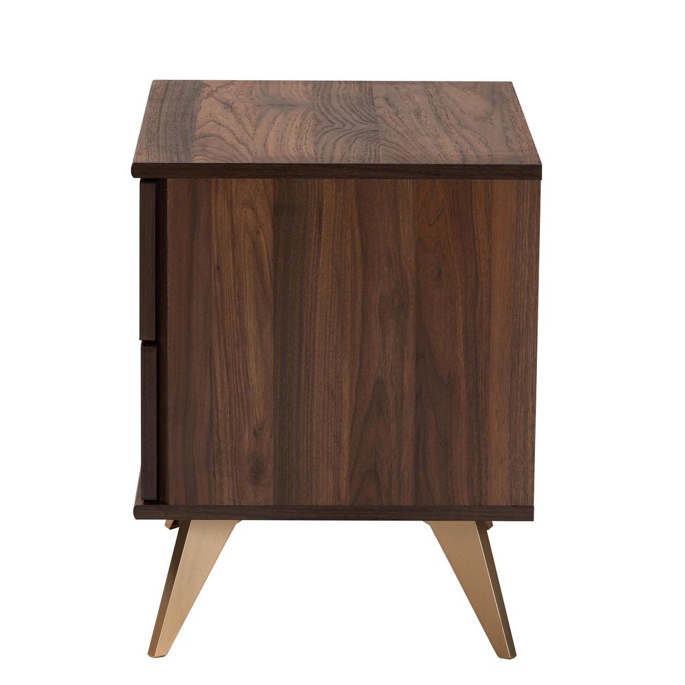 Transitional Walnut Brown Finished Wood 2-Drawer Nightstand. Picture 14