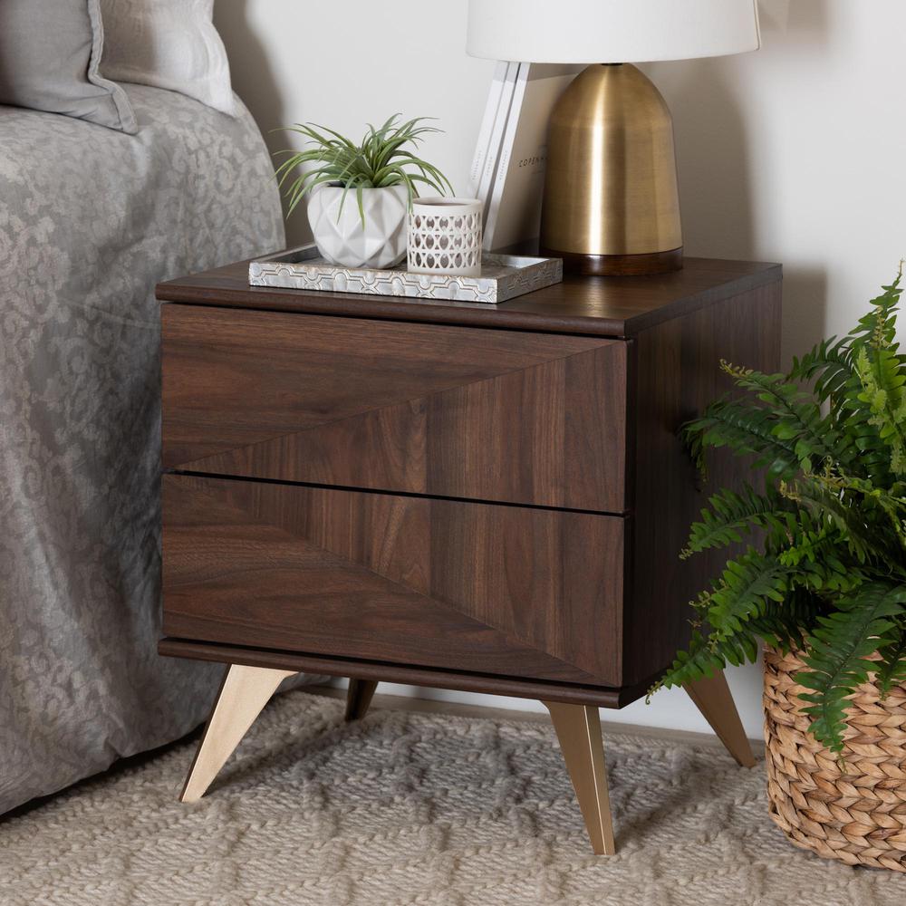 Transitional Walnut Brown Finished Wood 2-Drawer Nightstand. Picture 18