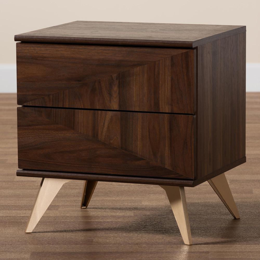 Transitional Walnut Brown Finished Wood 2-Drawer Nightstand. Picture 19