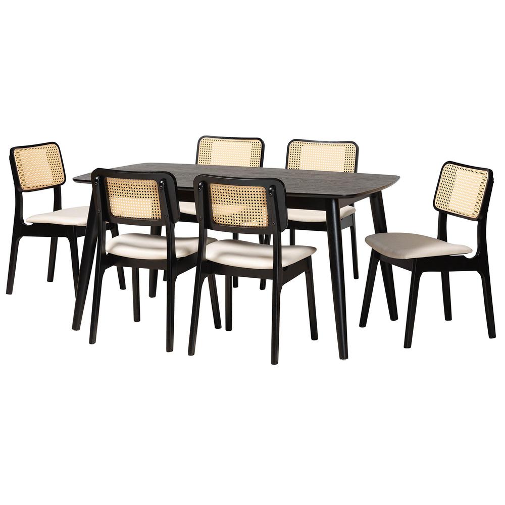 Cream Fabric and Black Finished Wood 7-Piece Dining Set. Picture 11