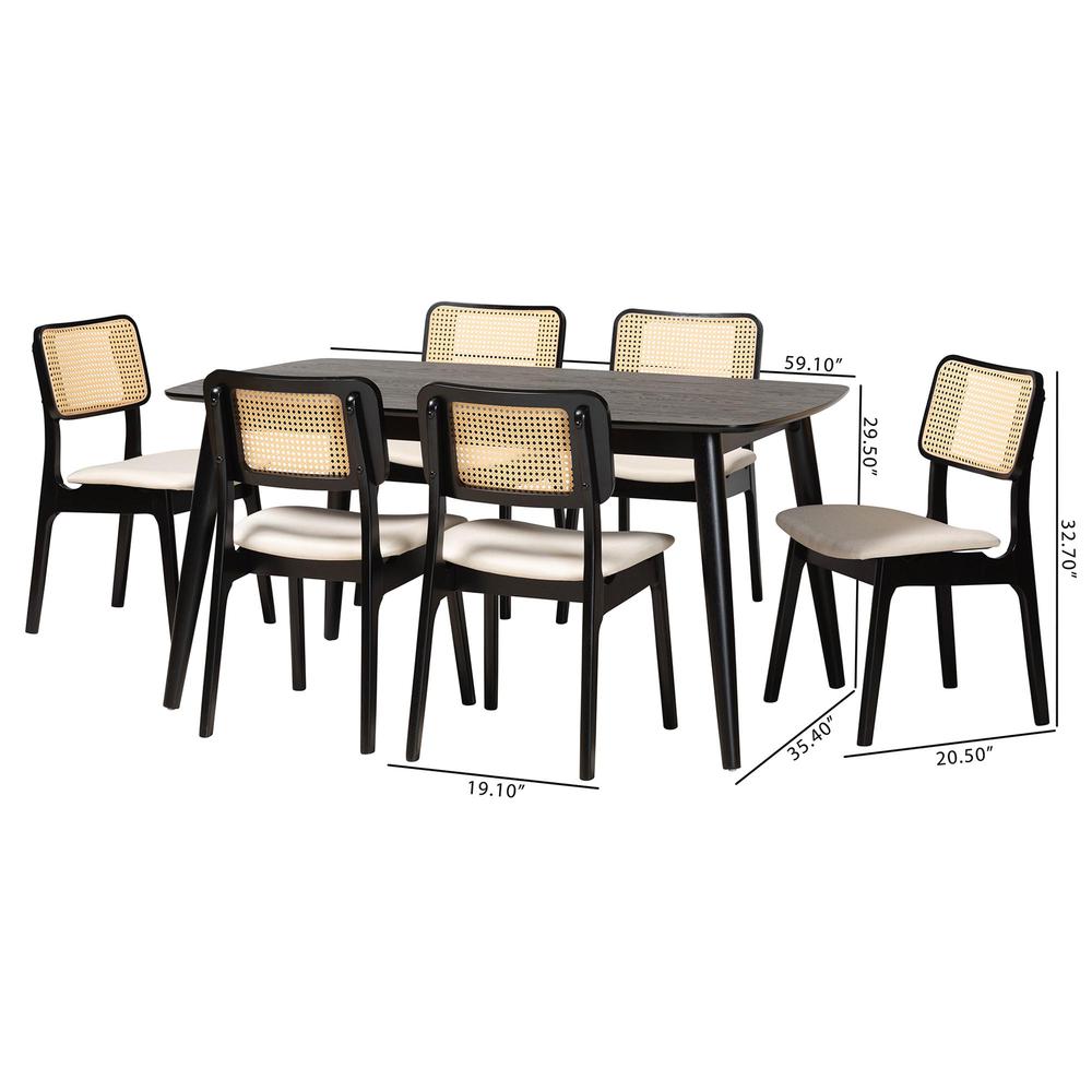 Cream Fabric and Black Finished Wood 7-Piece Dining Set. Picture 20