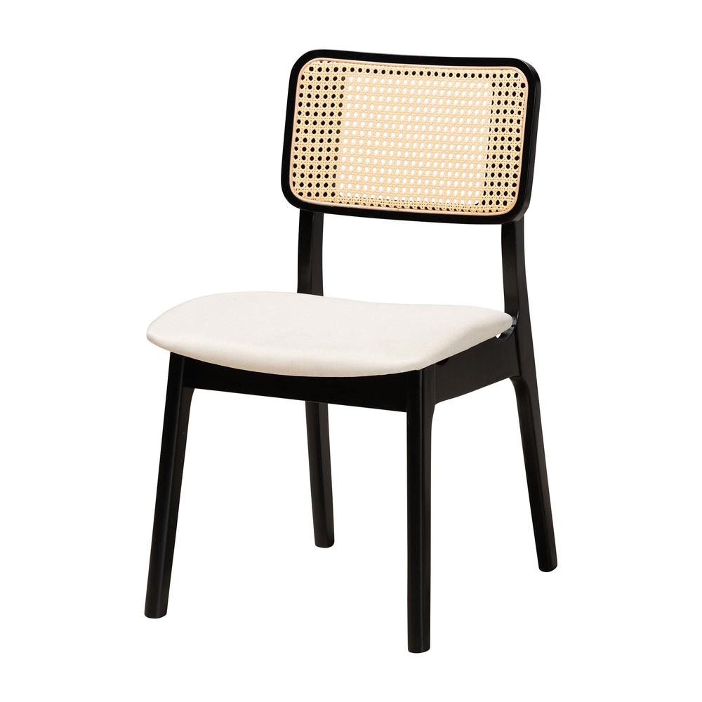 Cream Fabric and Black Finished Wood 7-Piece Dining Set. Picture 12