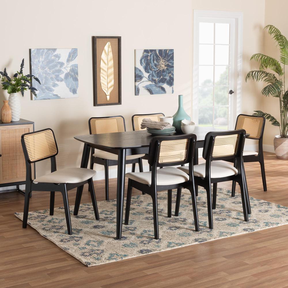 Cream Fabric and Black Finished Wood 7-Piece Dining Set. Picture 18