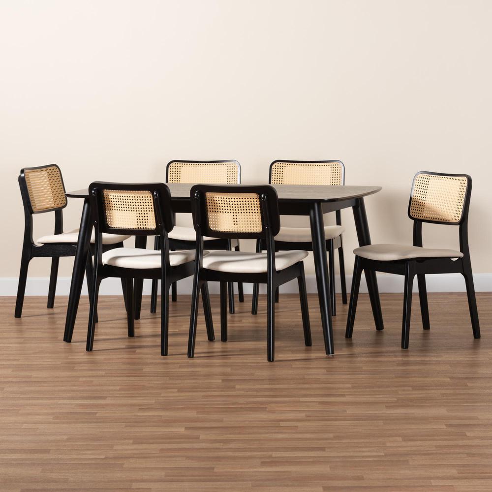Cream Fabric and Black Finished Wood 7-Piece Dining Set. Picture 19