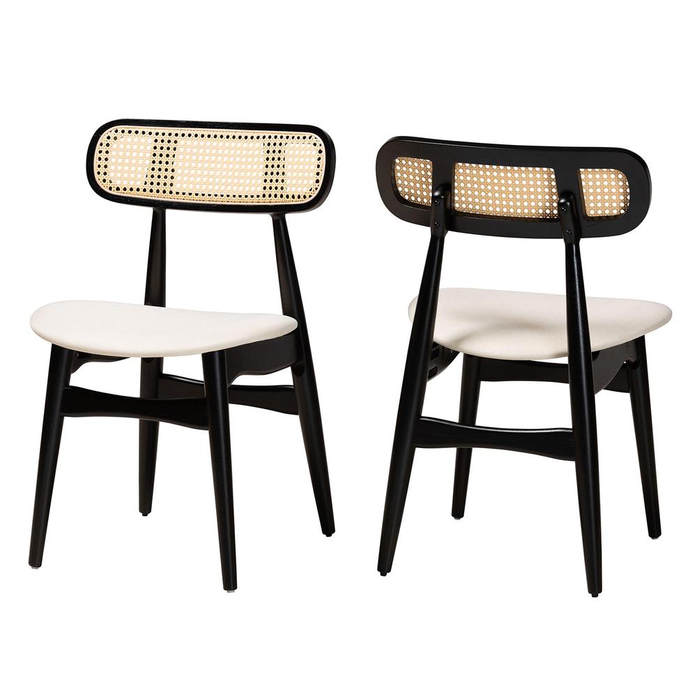 Cream Fabric and Black Finished Wood 2-Piece Dining Chair Set. Picture 10