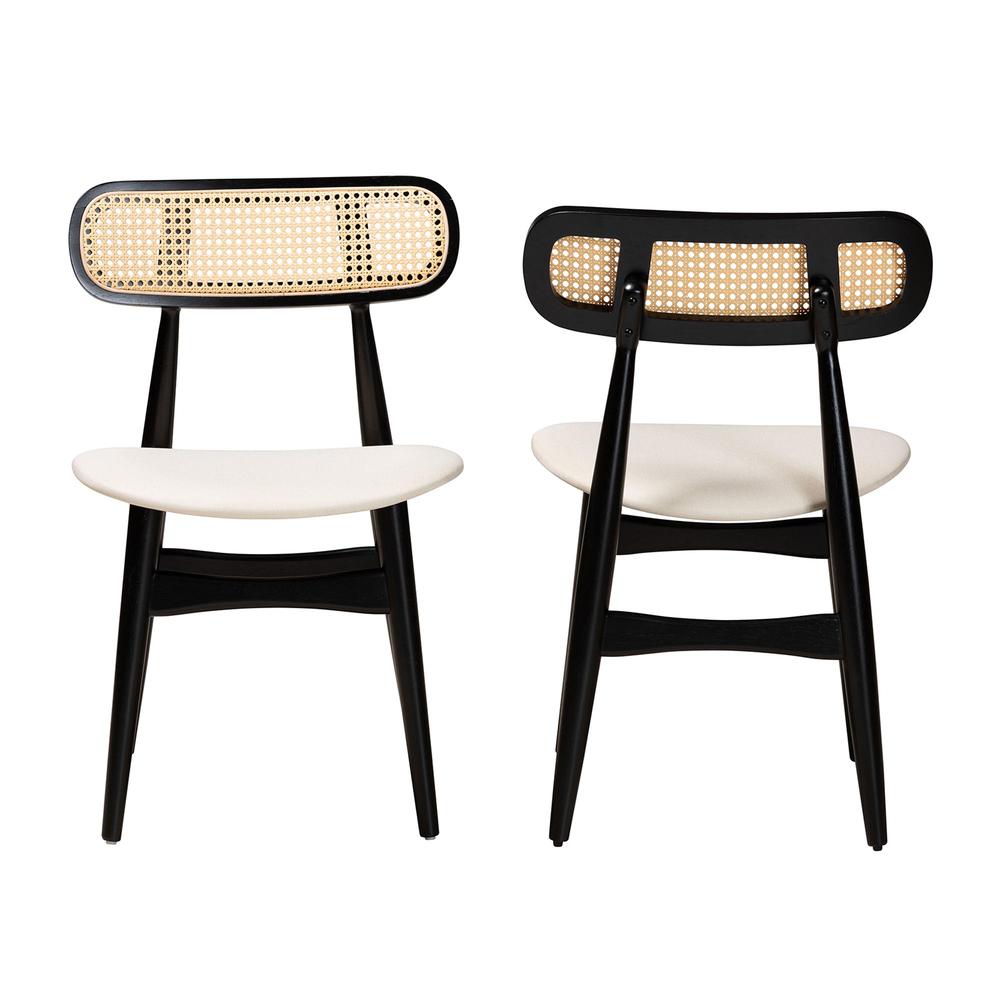 Cream Fabric and Black Finished Wood 2-Piece Dining Chair Set. Picture 11
