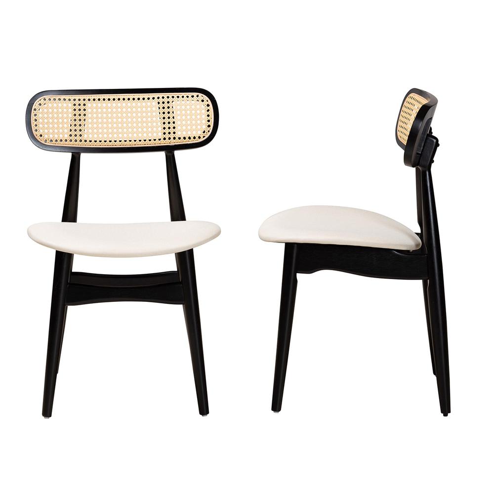 Cream Fabric and Black Finished Wood 2-Piece Dining Chair Set. Picture 12