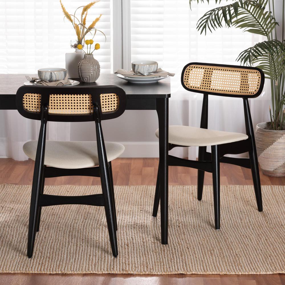 Cream Fabric and Black Finished Wood 2-Piece Dining Chair Set. Picture 16