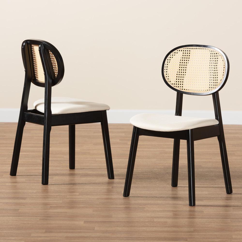 Cream Fabric and Black Finished Wood 2-Piece Dining Chair Set. Picture 17