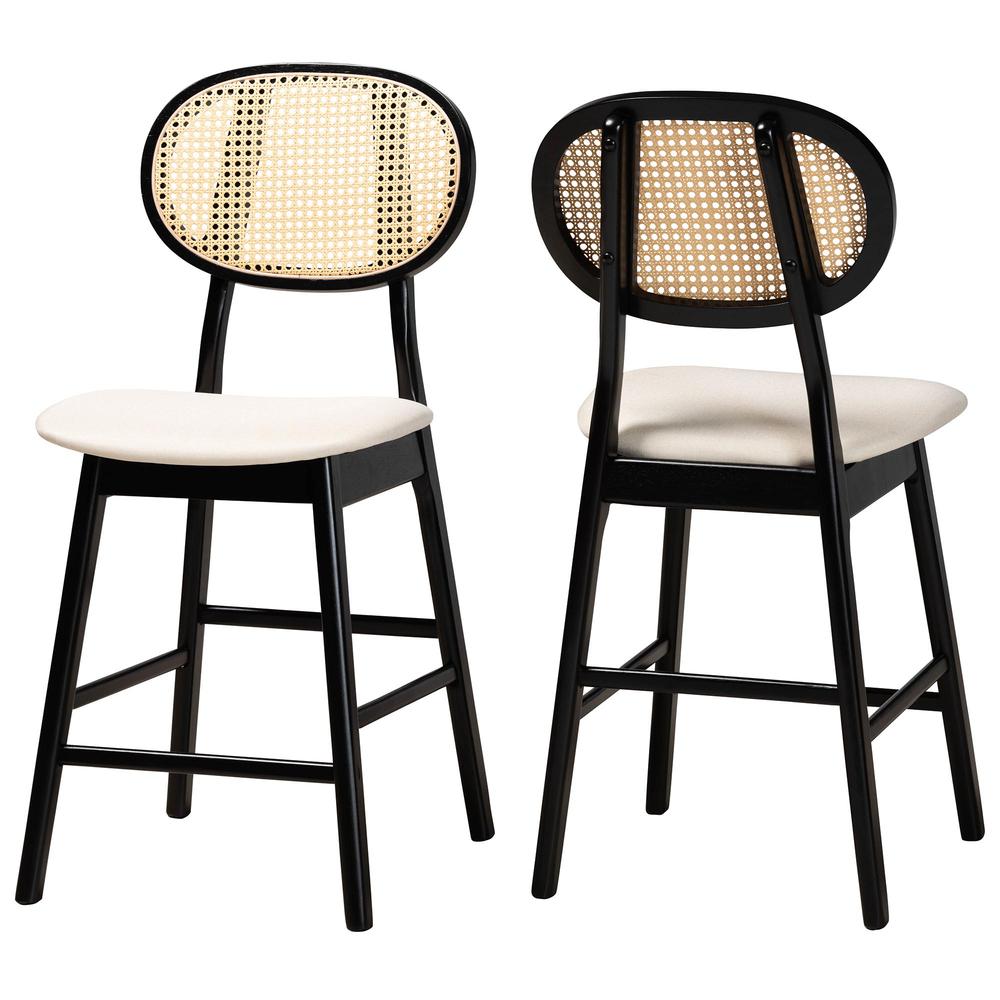 Cream Fabric and Black Finished Wood 2-Piece Counter Stool Set. Picture 10