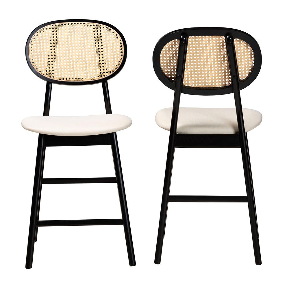 Cream Fabric and Black Finished Wood 2-Piece Counter Stool Set. Picture 11