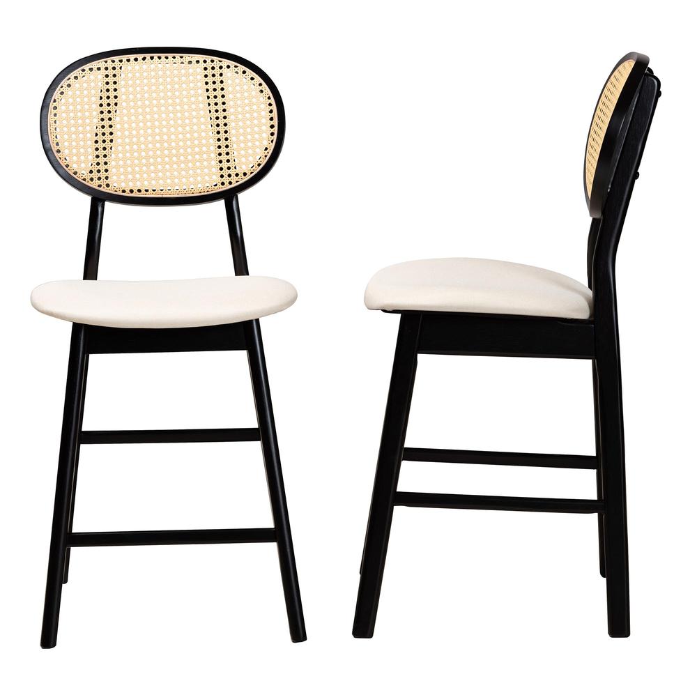 Cream Fabric and Black Finished Wood 2-Piece Counter Stool Set. Picture 12