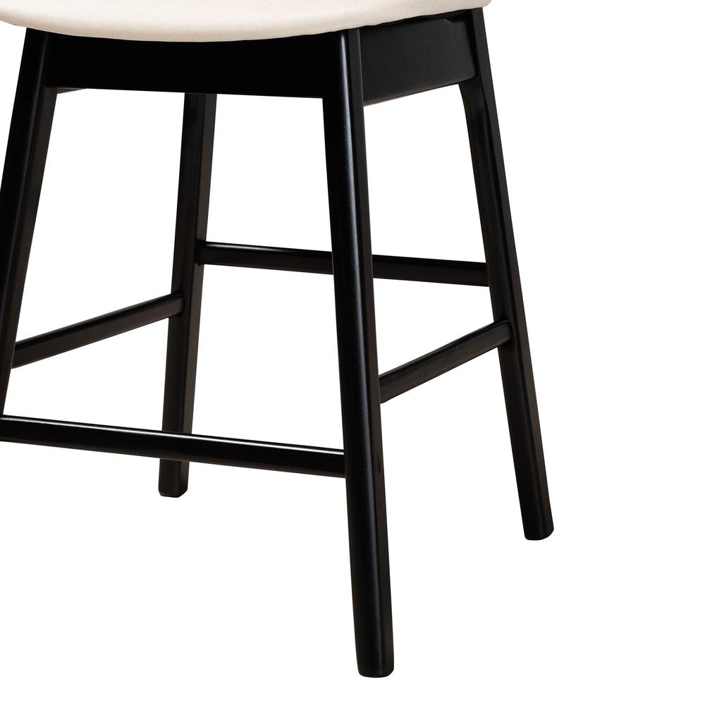 Cream Fabric and Black Finished Wood 2-Piece Counter Stool Set. Picture 14