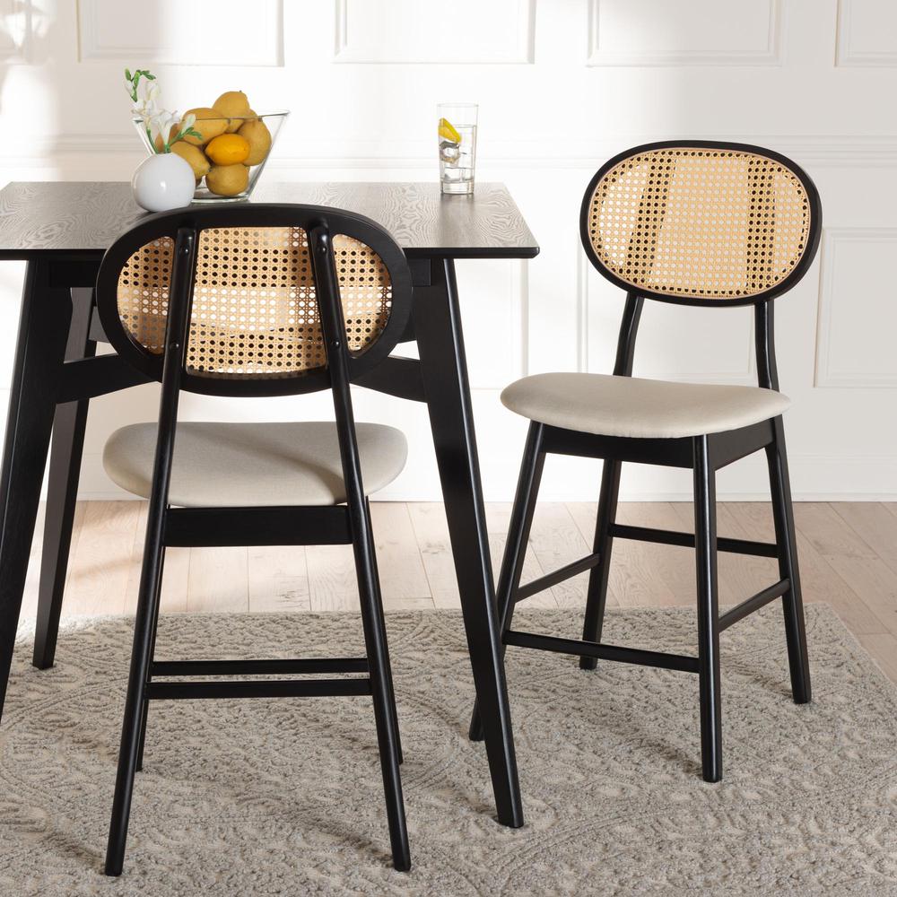 Cream Fabric and Black Finished Wood 2-Piece Counter Stool Set. Picture 16
