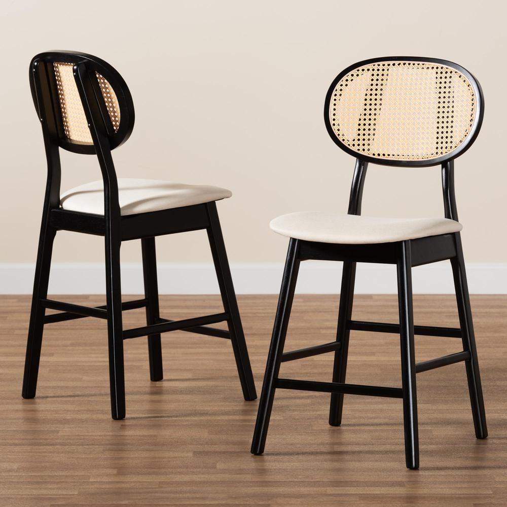 Cream Fabric and Black Finished Wood 2-Piece Counter Stool Set. Picture 17