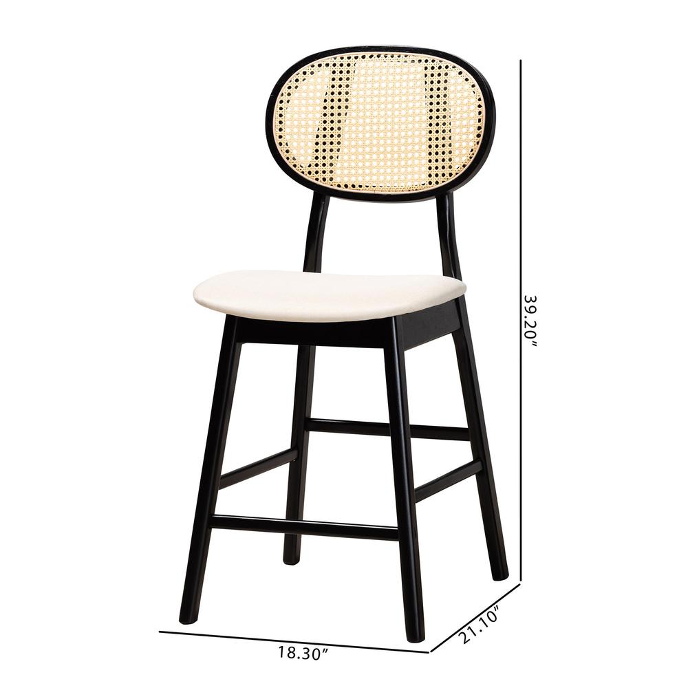 Cream Fabric and Black Finished Wood 2-Piece Counter Stool Set. Picture 18