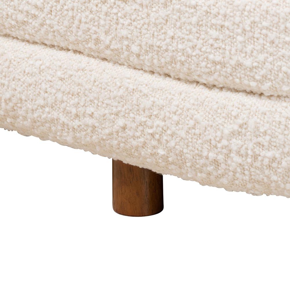 Japandi Cream Boucle Fabric and Walnut Brown Finished Wood Storage Bench. Picture 15