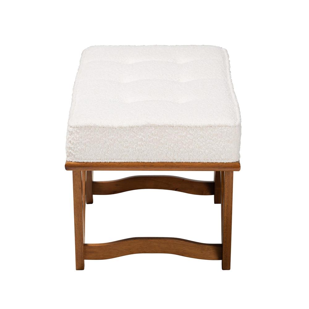 Chenoa Japandi Cream Boucle Fabric and Walnut Brown Finished Wood Bench. Picture 11