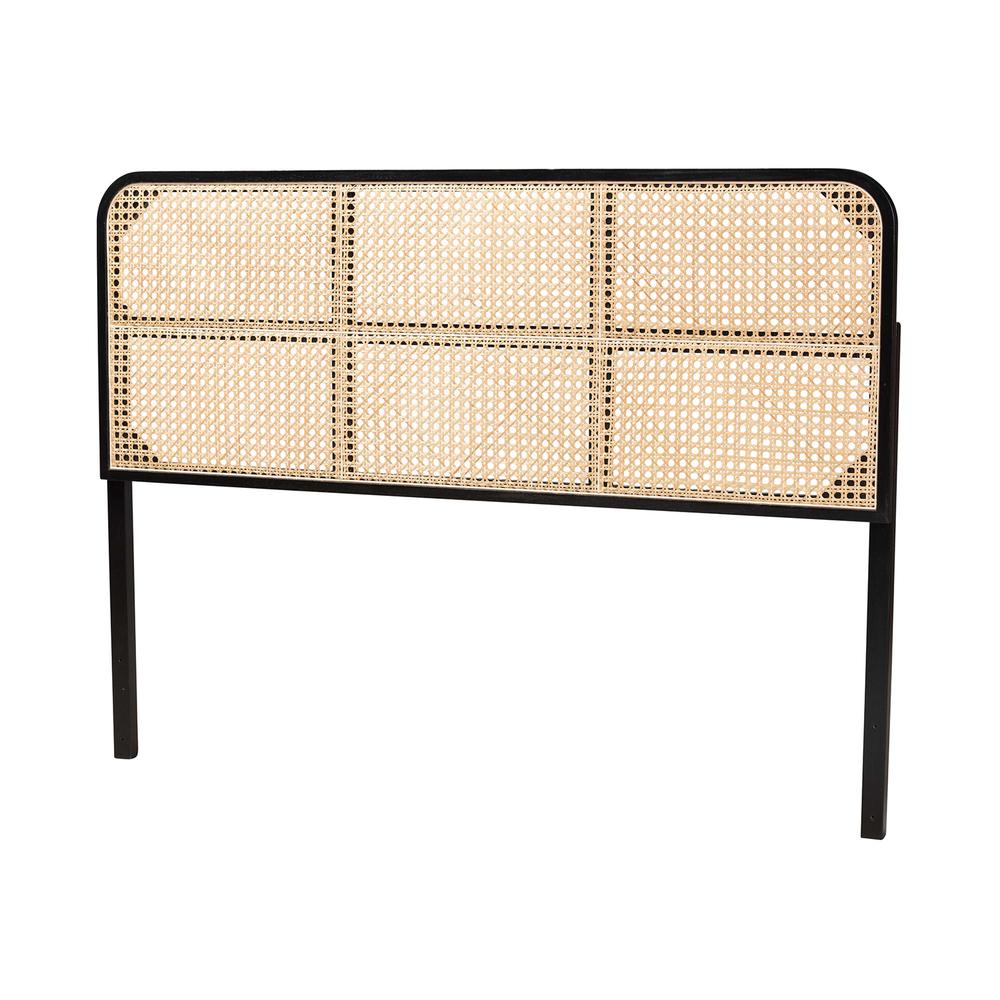 Lainer Modern Bohemian Black Finished Bayur Wood and Natural Bamboo Headboard. Picture 9