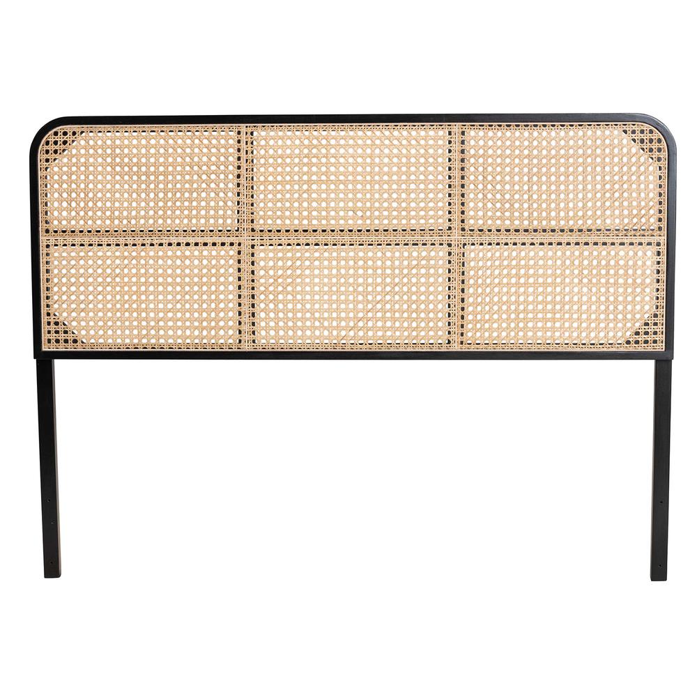 Lainer Modern Bohemian Black Finished Bayur Wood and Natural Bamboo Headboard. Picture 10