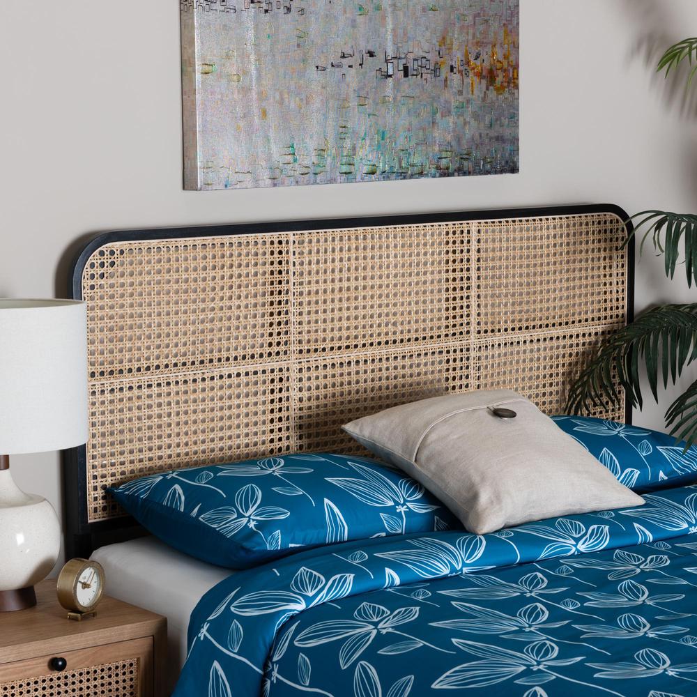 Lainer Modern Bohemian Black Finished Bayur Wood and Natural Bamboo Headboard. Picture 13
