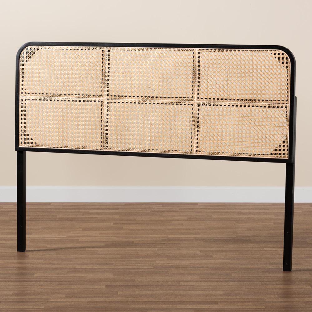Lainer Modern Bohemian Black Finished Bayur Wood and Natural Bamboo Headboard. Picture 14