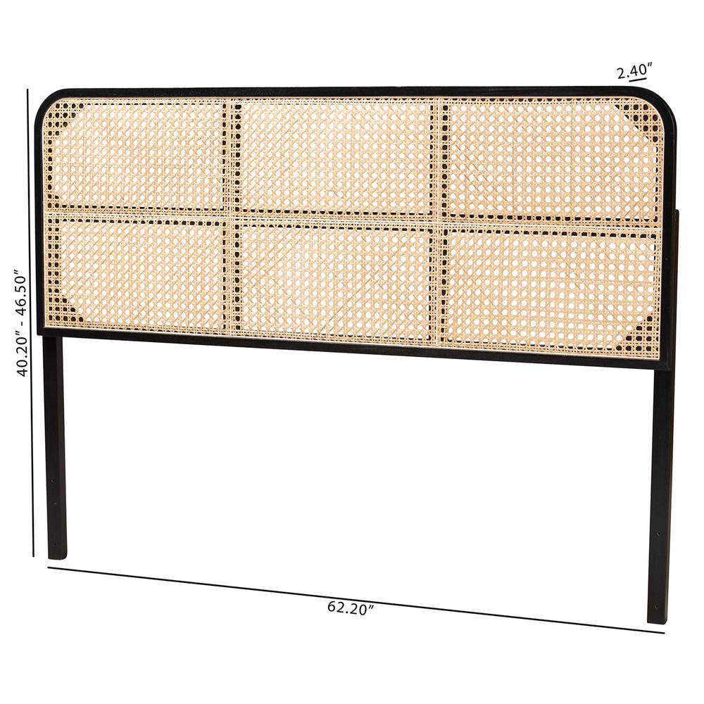 Lainer Modern Bohemian Black Finished Bayur Wood and Natural Bamboo Headboard. Picture 15