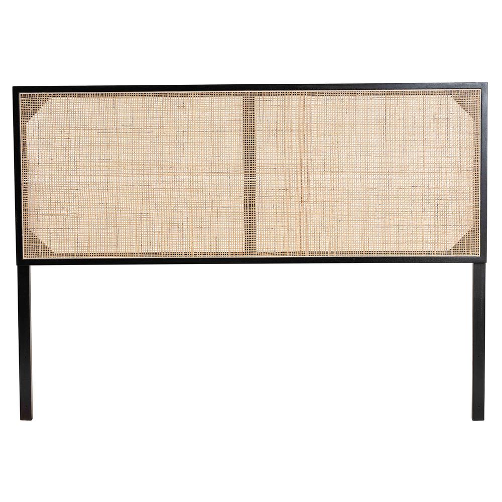 Bohemian Black Finished Bayur Wood and Natural Rattan Queen Size Headboard. Picture 10