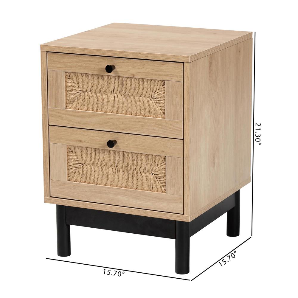 Cherelle Mid-Century Modern Light Brown and Black 2-Drawer End Table. Picture 20