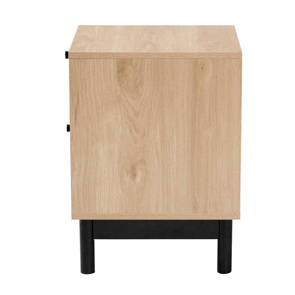 Cherelle Mid-Century Modern Light Brown and Black 2-Drawer End Table. Picture 14