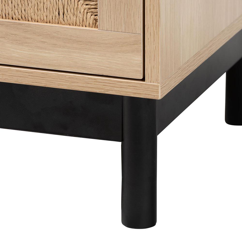 Cherelle Mid-Century Modern Light Brown and Black 2-Drawer End Table. Picture 16